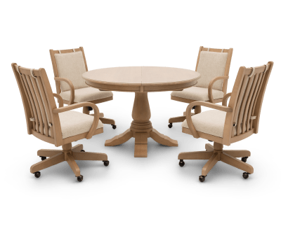 Product page for Heirloom 5 Pc. Light Dining Set w/ Light Caster Dining Chairs
