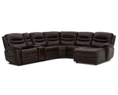 Product page for Lounge II 6 Pc. Leather Power Reclining Sectional with Chaise