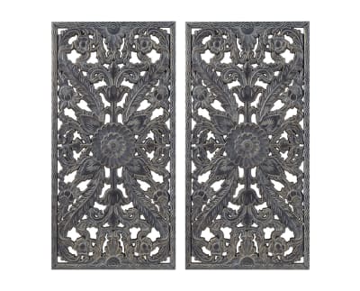 Product page for Botanical Panel Distressed Carved Wood Wall Decor 2 Pc Set