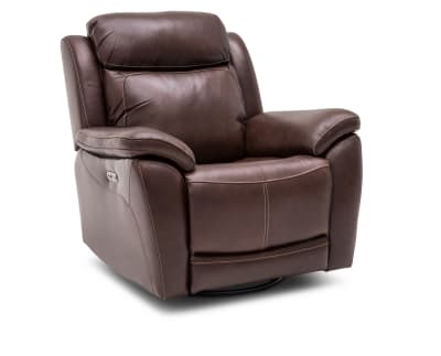 Product page for Kinetic Leather Power Swivel Glider Recliner