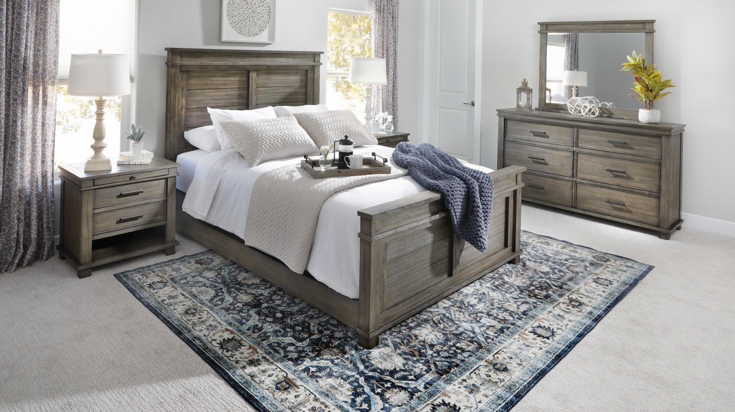 Conifer Panel Bed in bedroom with rug