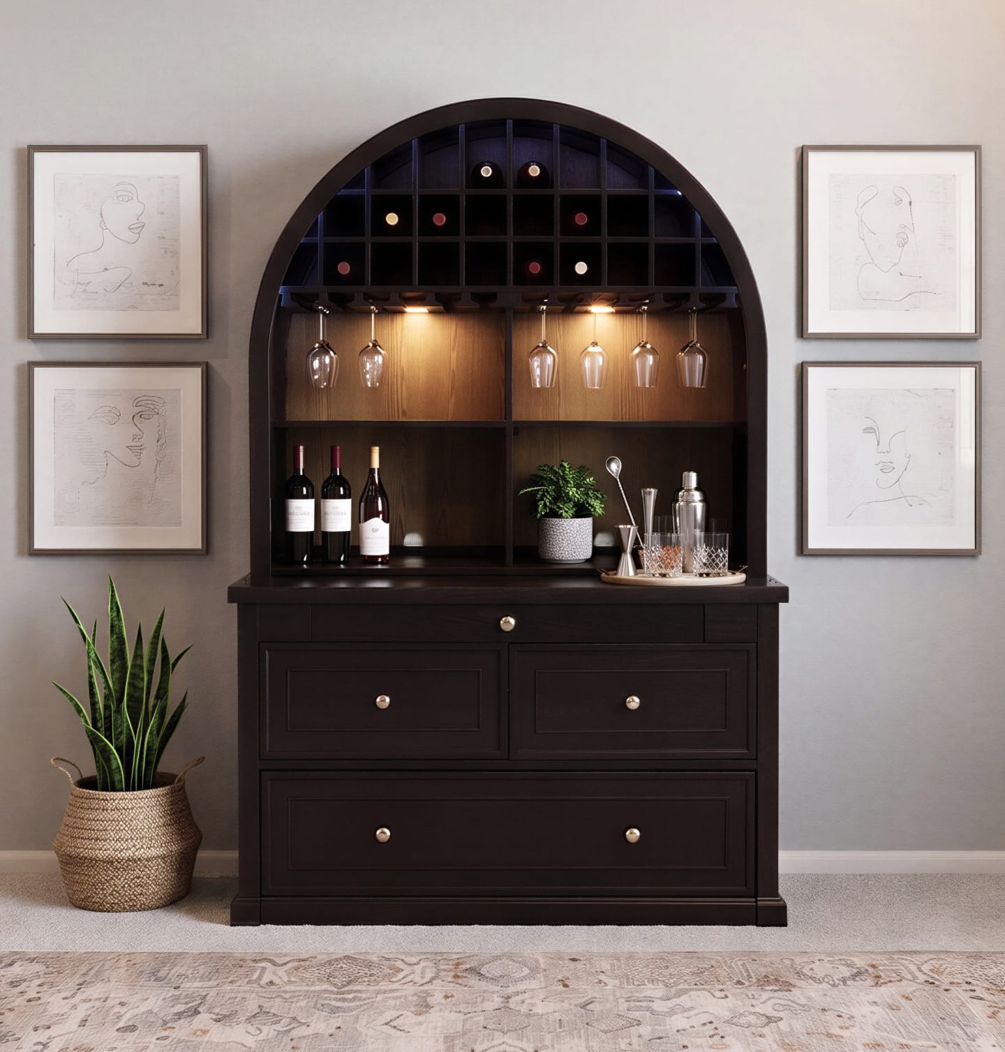 Wine bar with hidden pull out sleeper in home office