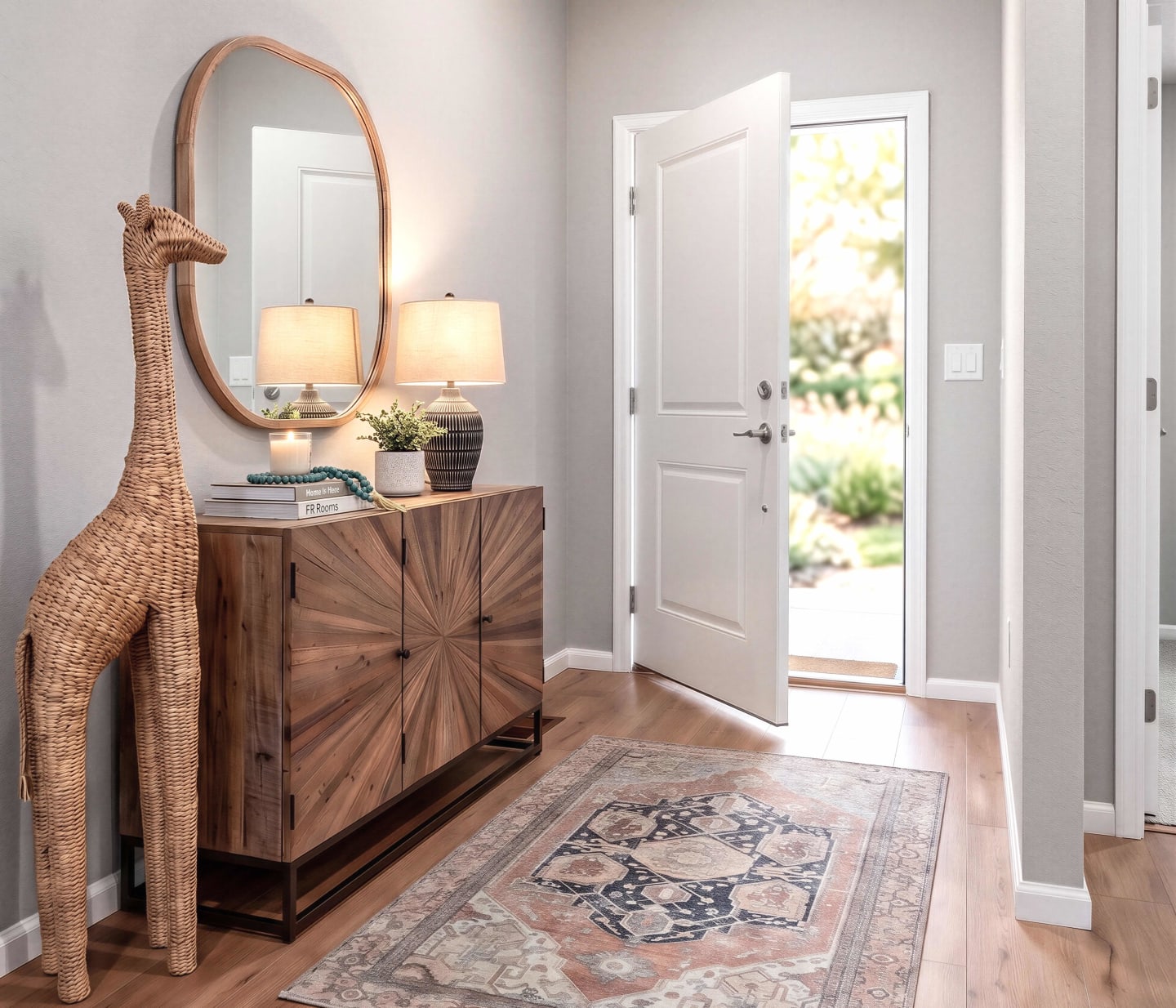 Entryway in St. Jude Dream Home with console and mirror