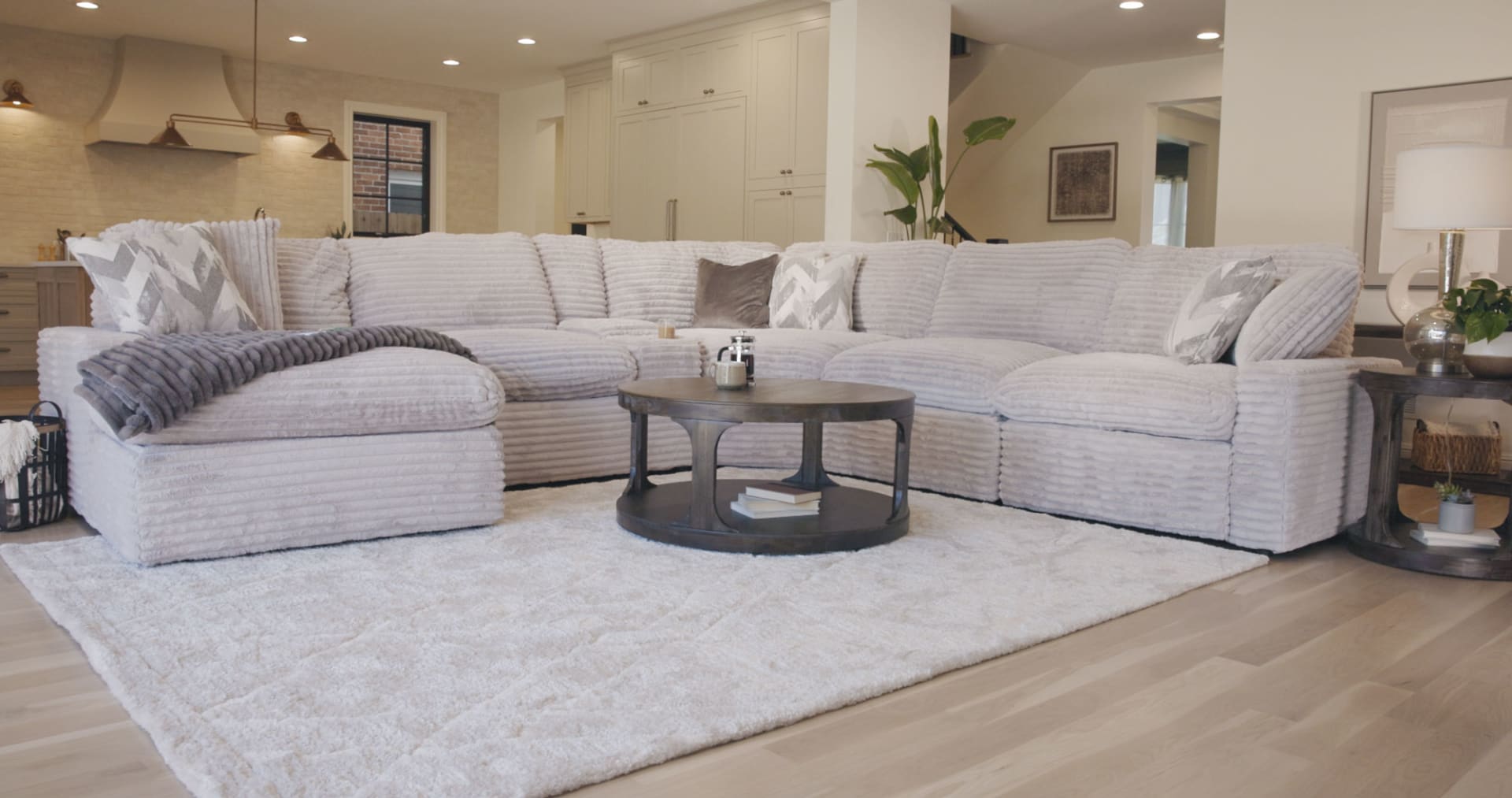 Light Gray Channeled sectional in living room