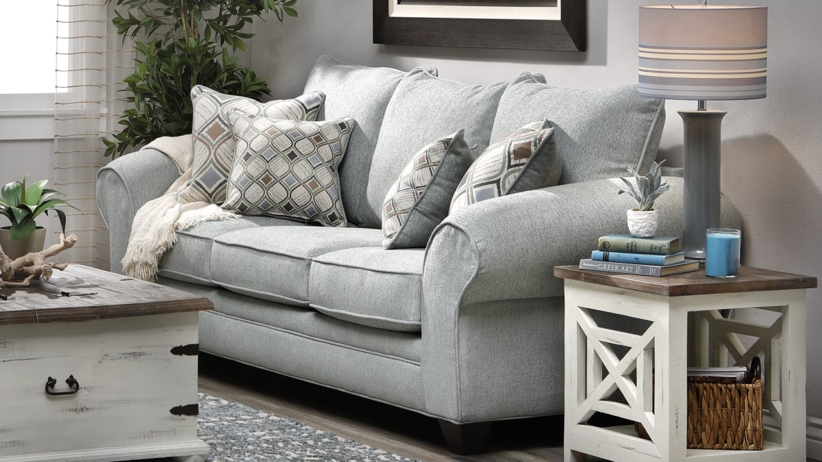 Light Neutral Teal Fabric Sofa in Living Room