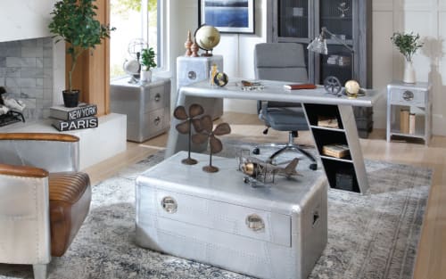 Silver Coffee Table Trunk, Silver Desk and other Industrial decoratively styled Products