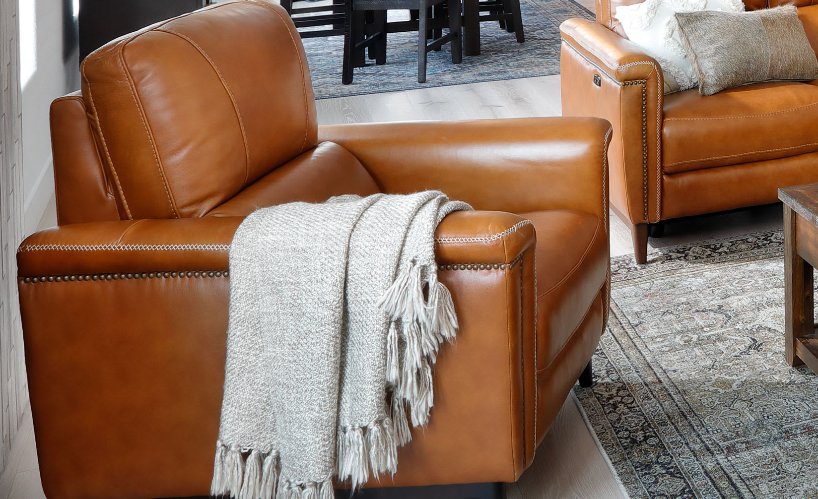 Calypso Brown Leather Sofa Set in Living Room