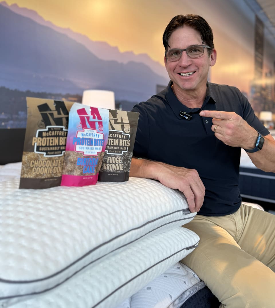 Ed McCaffrrey With His Protien Bites