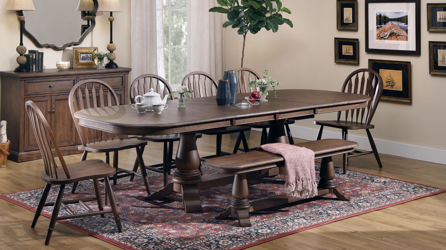A classic extendable dining table set in dining room