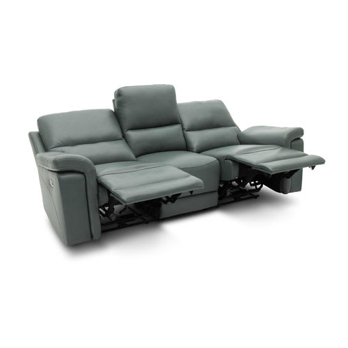 Gray Blue Leather Reclining Sofa