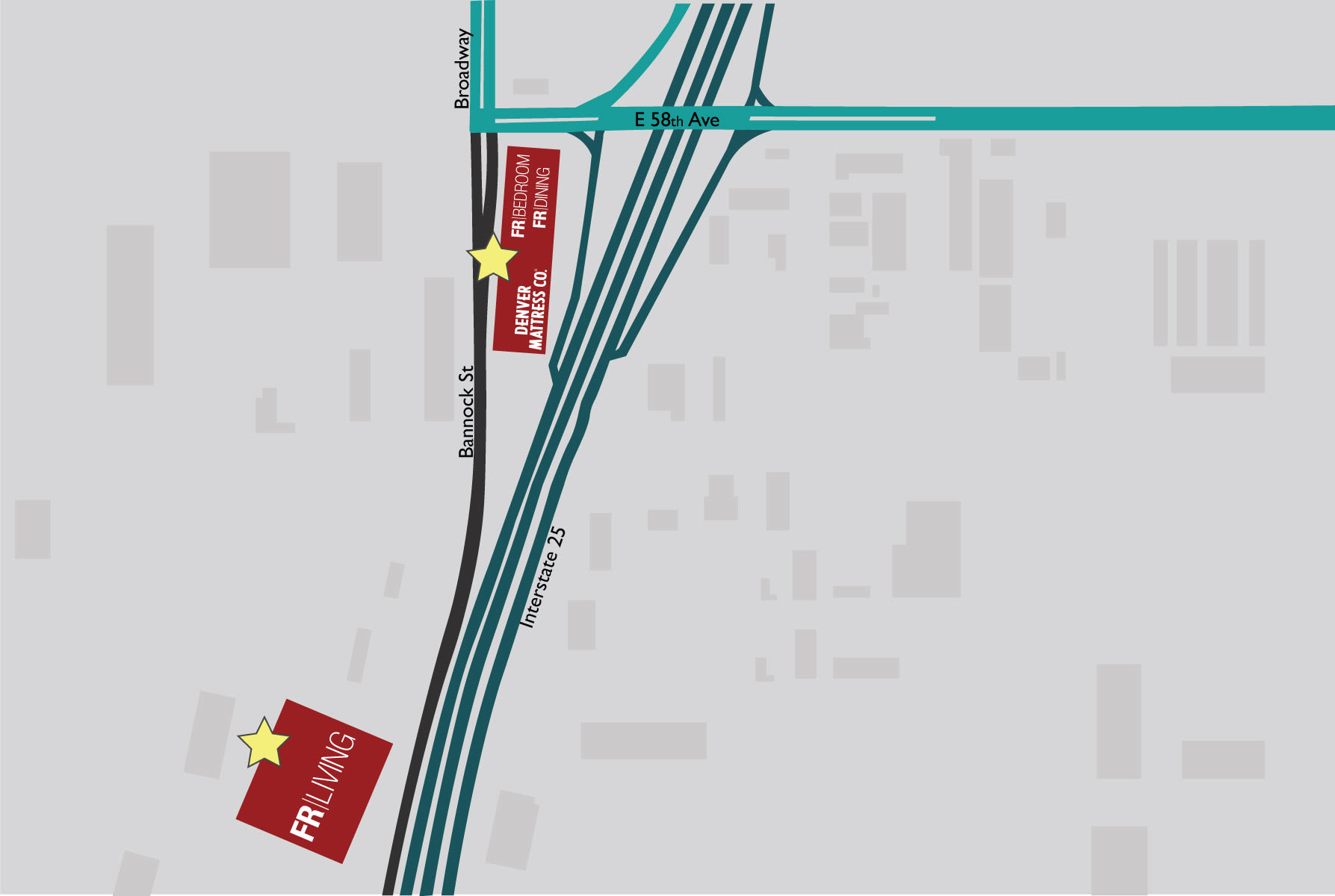 Denver Mattress, Furniture Row Living, Furniture Row Dining, Furniture Row Bedroom Flagship Store Map