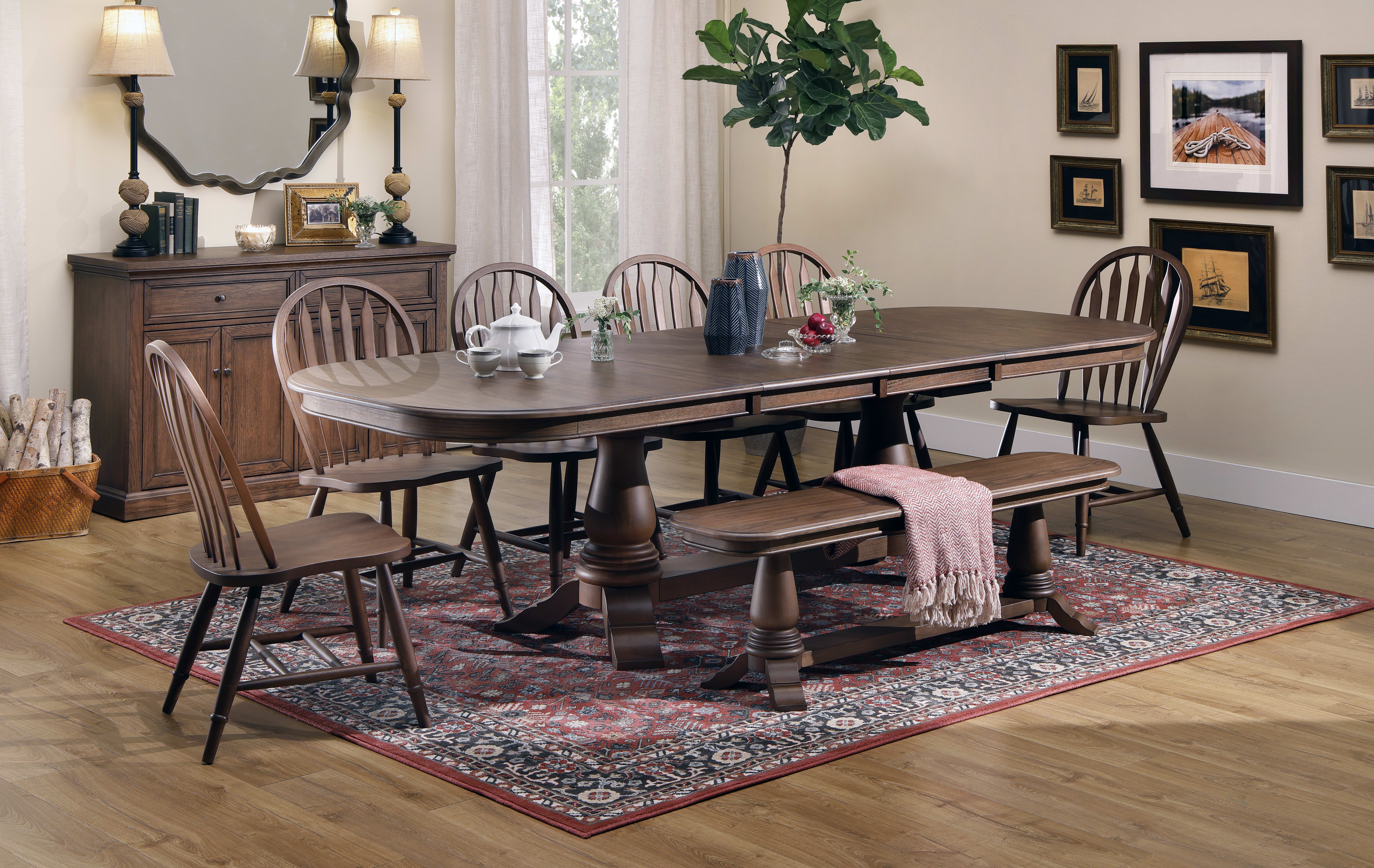 Windsor Dining Room Group with Windsor Side Chairs, Bench and Server