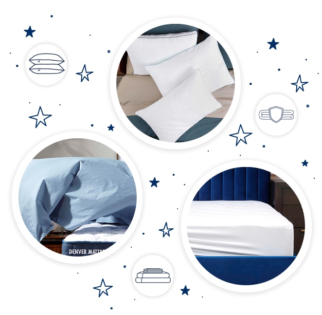 pillows, sheets, mattress and pillow protectors