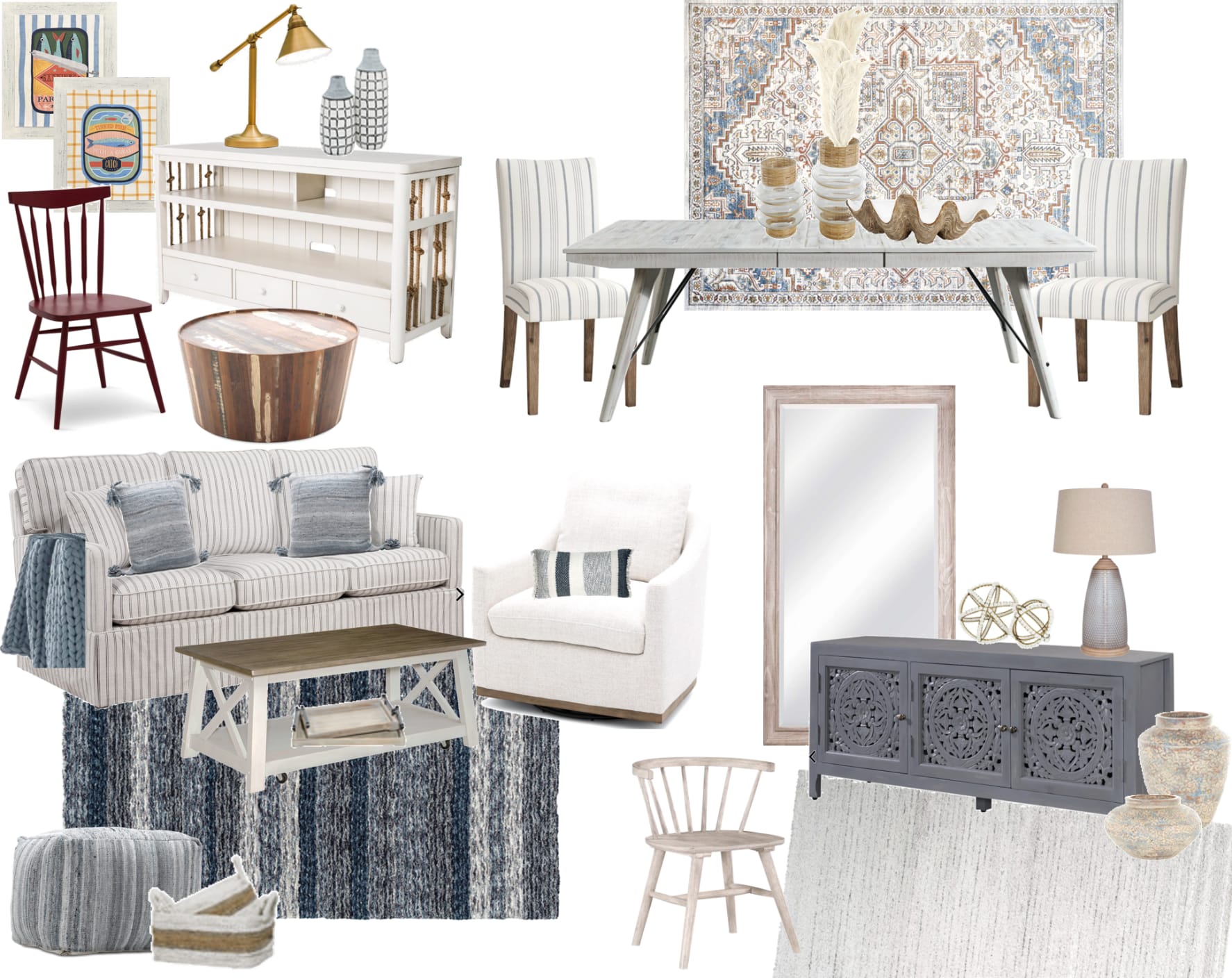 A collage of products with coastal and nautical style