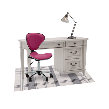 Desk, Desk Chair, Desk Lamp, and Rug
