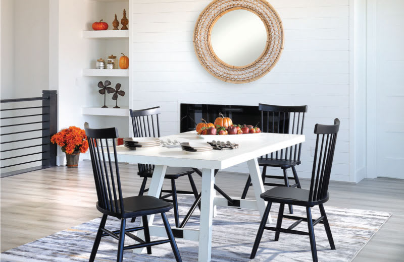 White Dining Rectangular Dining Room Table with Black Dining Chairs