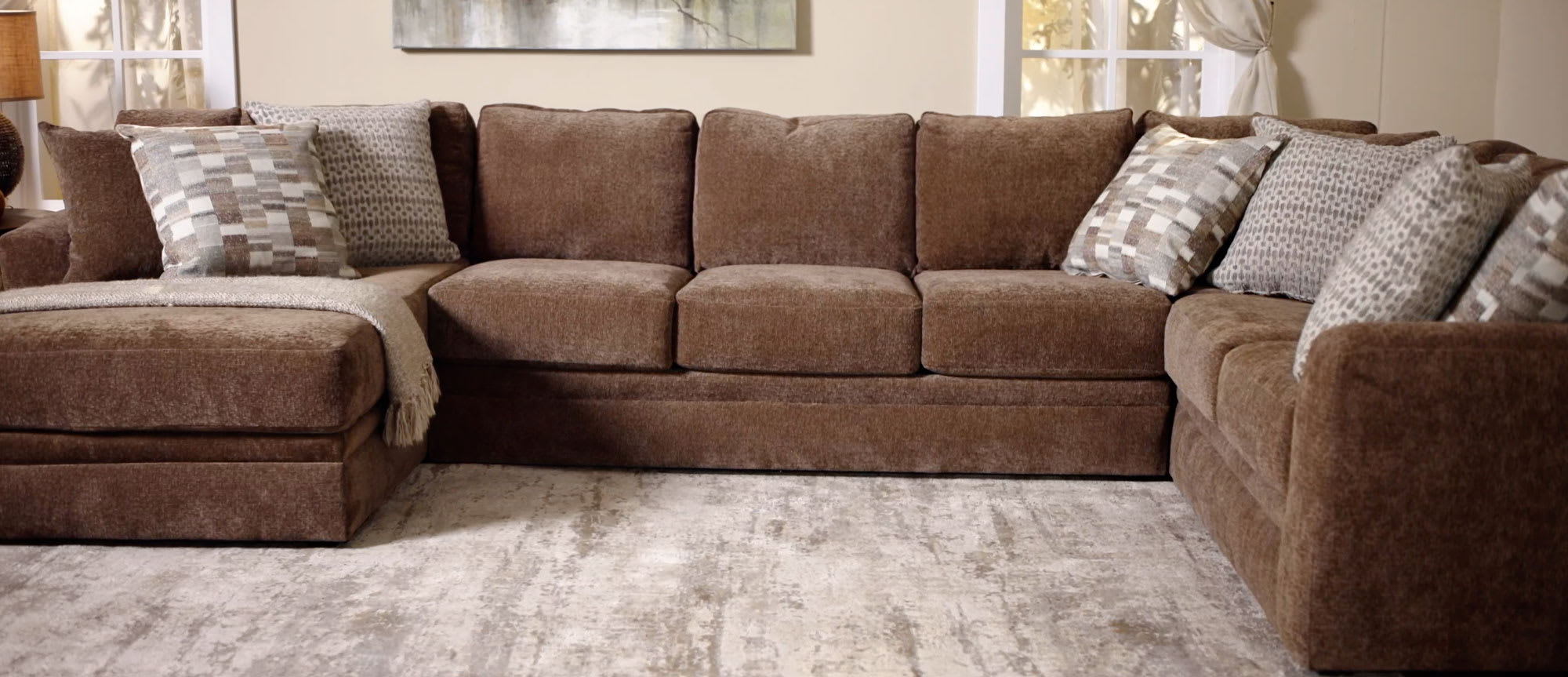 Brown micro velvet Sectional in living room