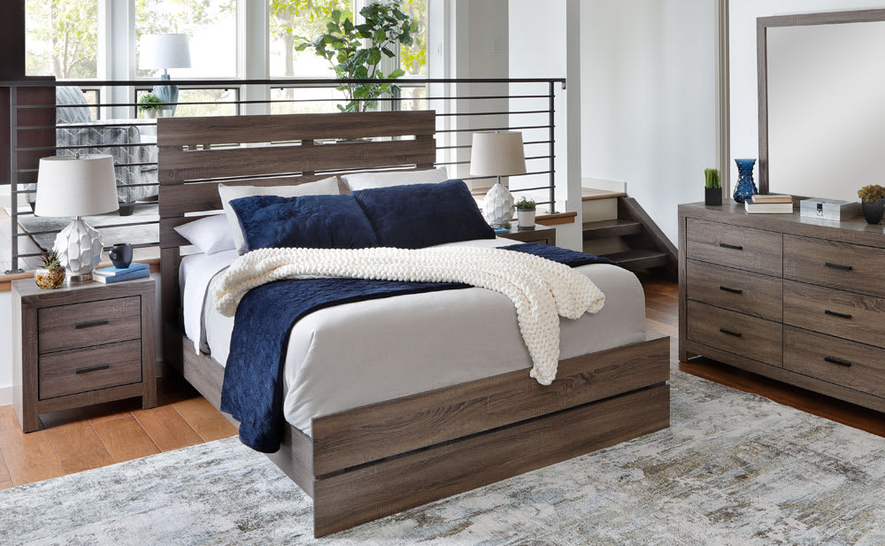 Mocha Mousse Colored Wooden Slat Bedroom Set