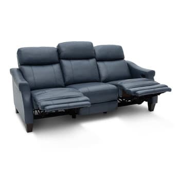 Blue Leather 3 Seat Power Reclining Sofa