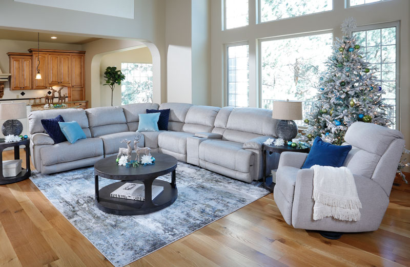 Light Greige Sectional in Christmas Living Room