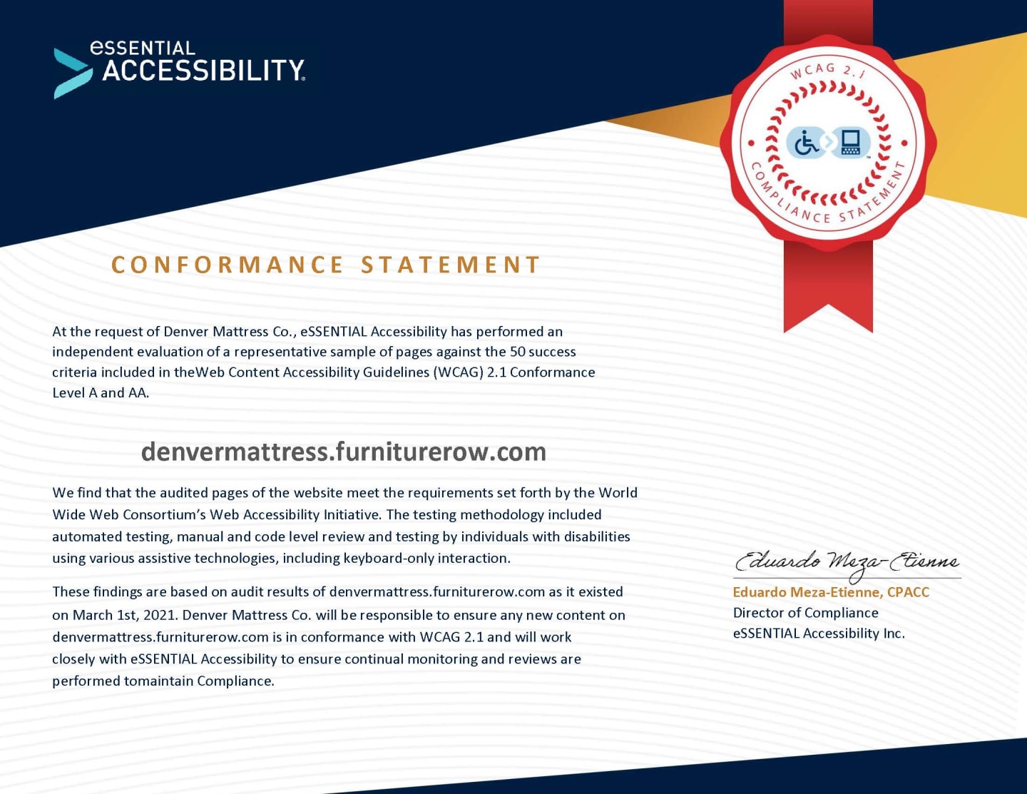 Denver Mattress WCAG Conformance Letter