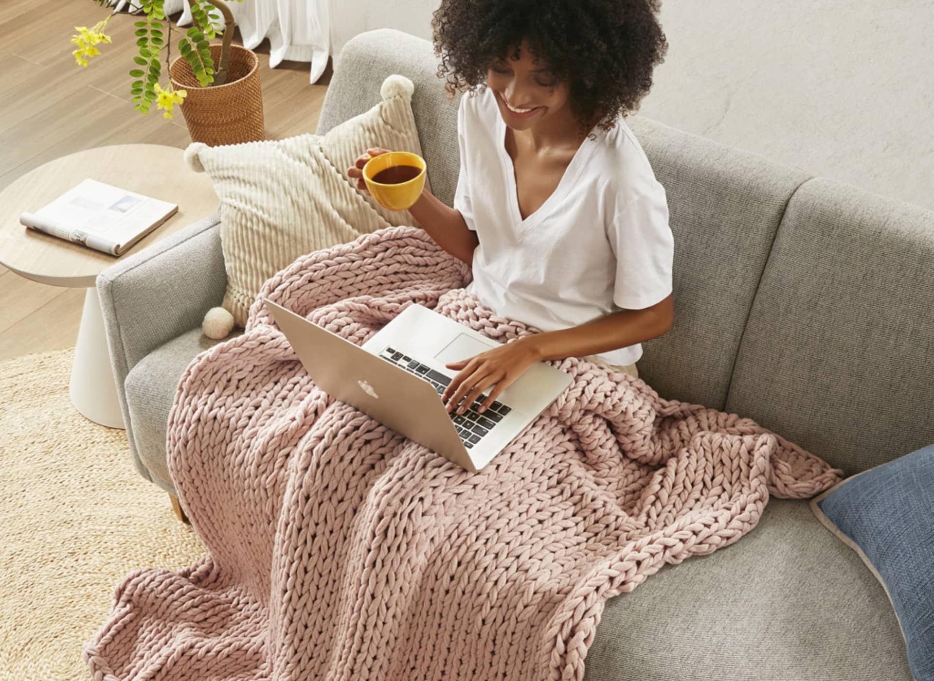 Chunky Double Knit Handmade Blush Throw Blanket