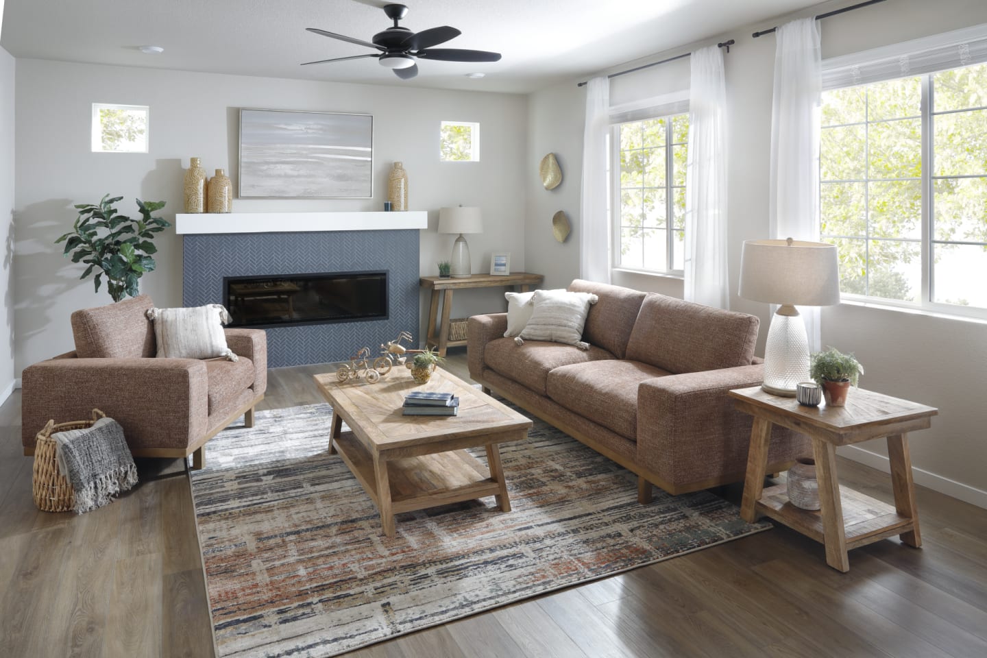 Clay Colored Woven Sofa and Chair Set in Living Room