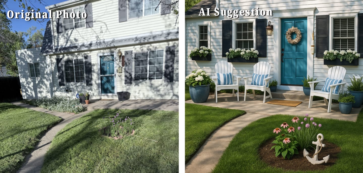 Original Photo vs. AI Suggestion AI Landscaping