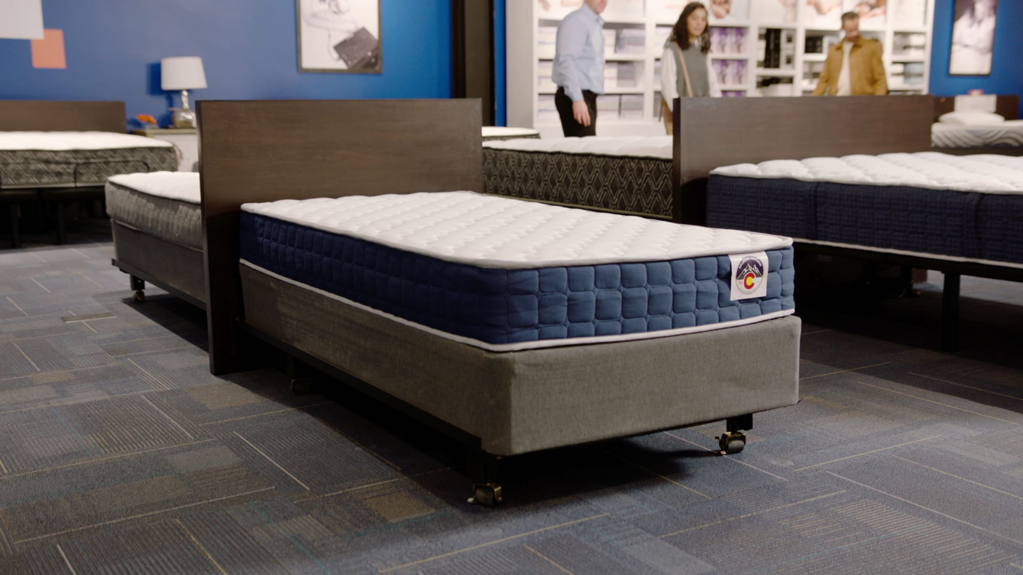 Twin Size Mattress in Denver Mattress Store. Colorado Mattress By Denver Mattress Logo on Mattress.