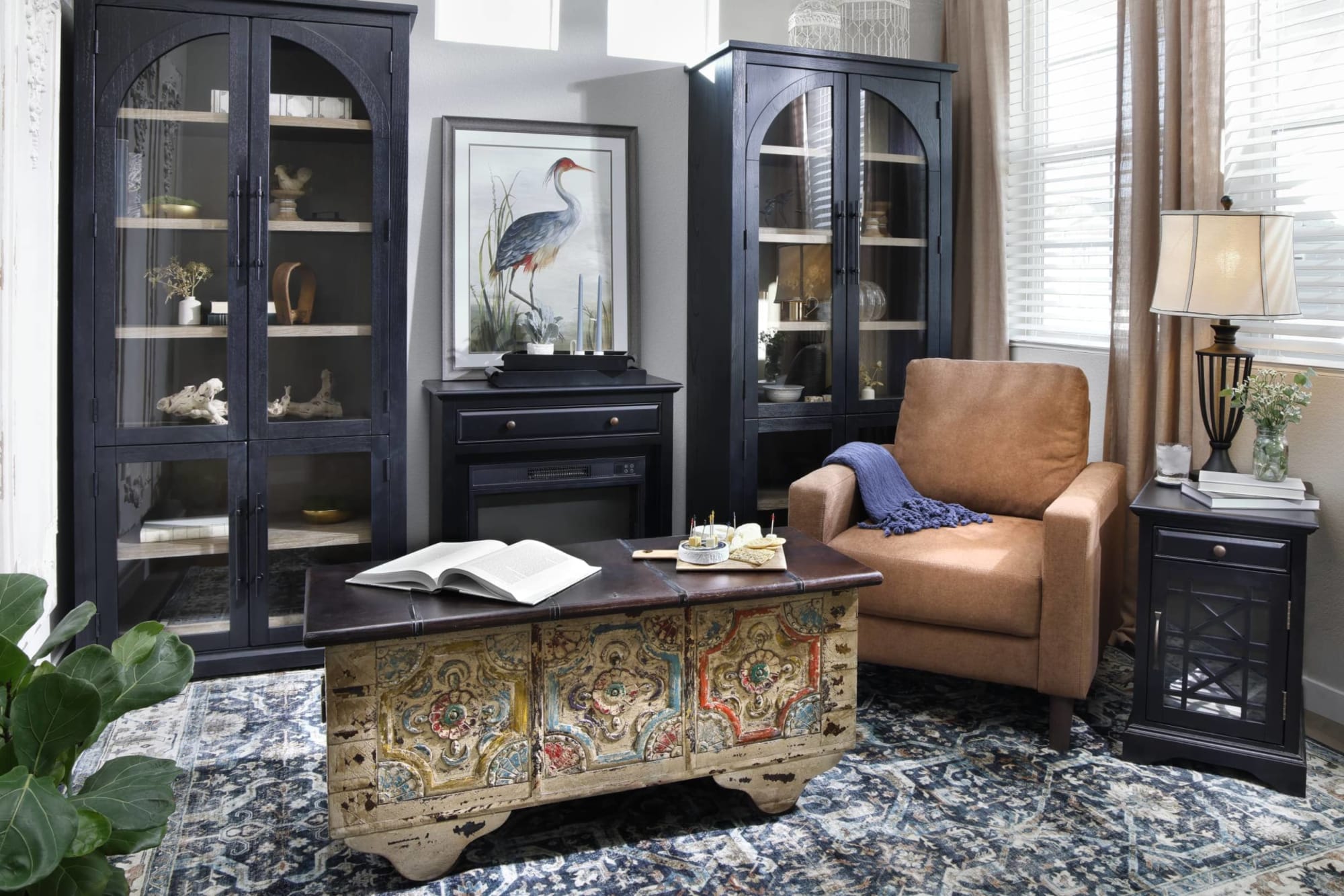 Arched cabinets in a maximalist room