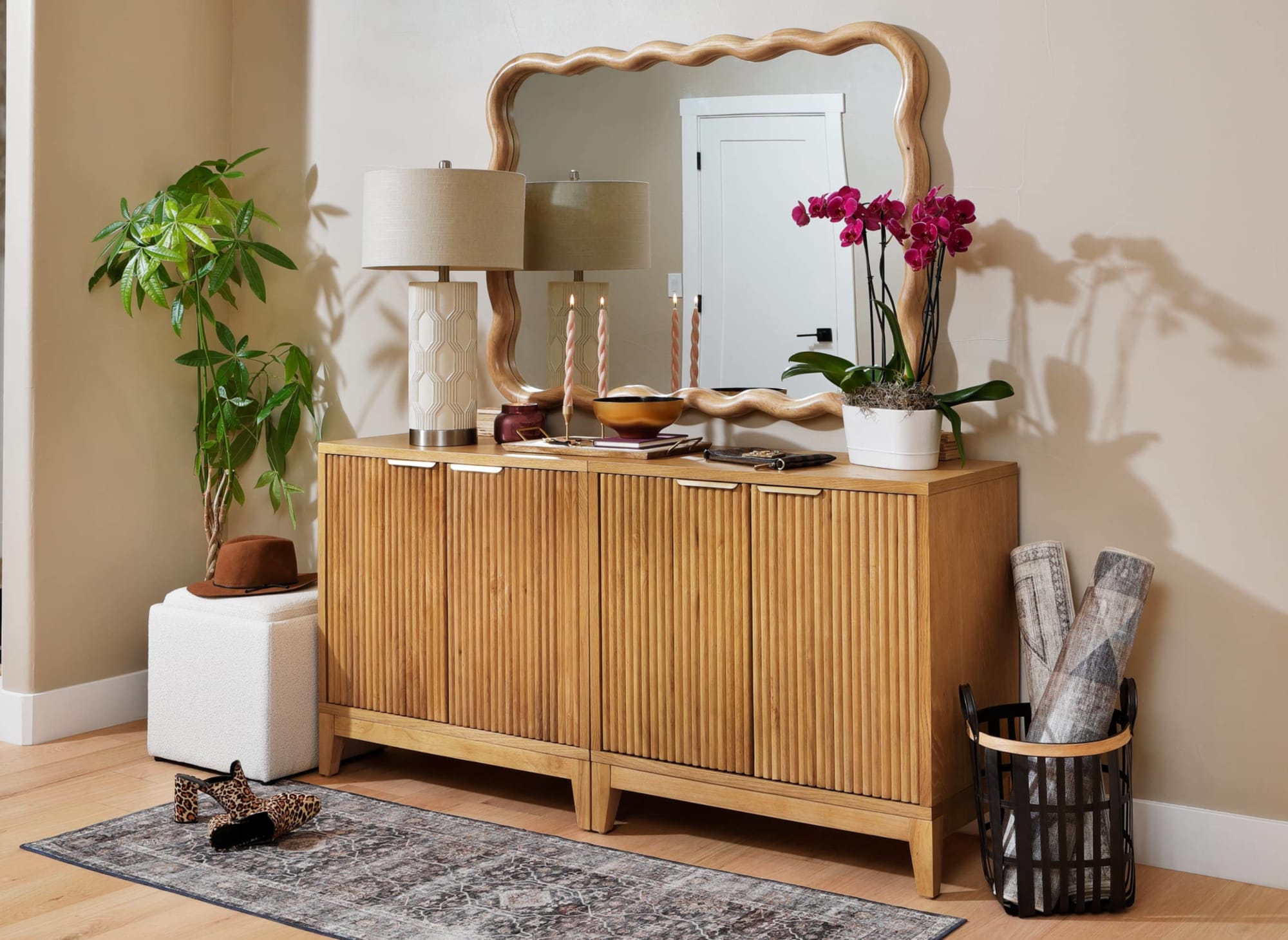 Reed Console Table in a modern entryway