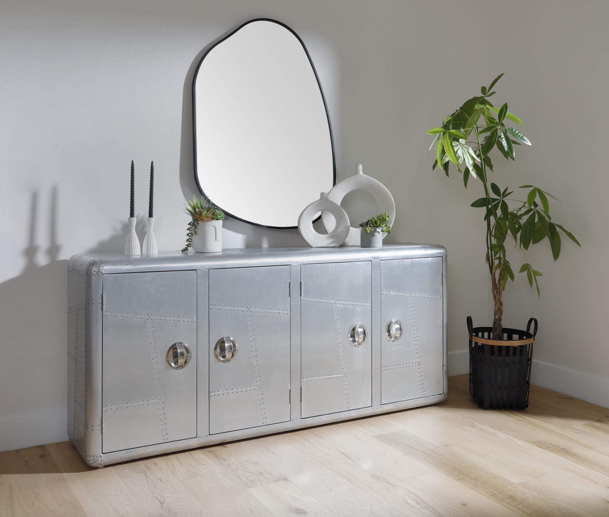 The metal Aviation Console in a modern entryway