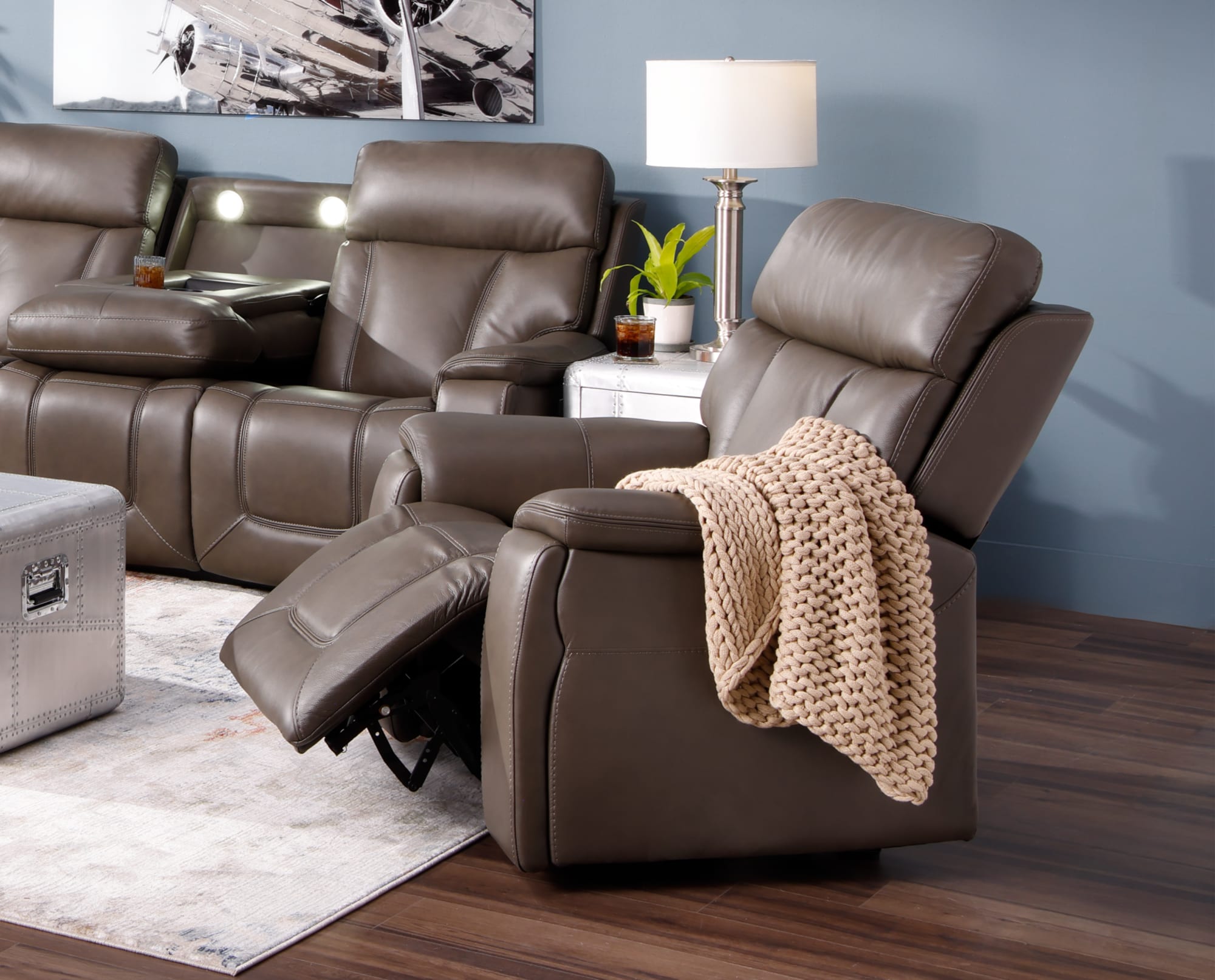 Brown Leather Reclining Chair with 4D Immersive Sound Features