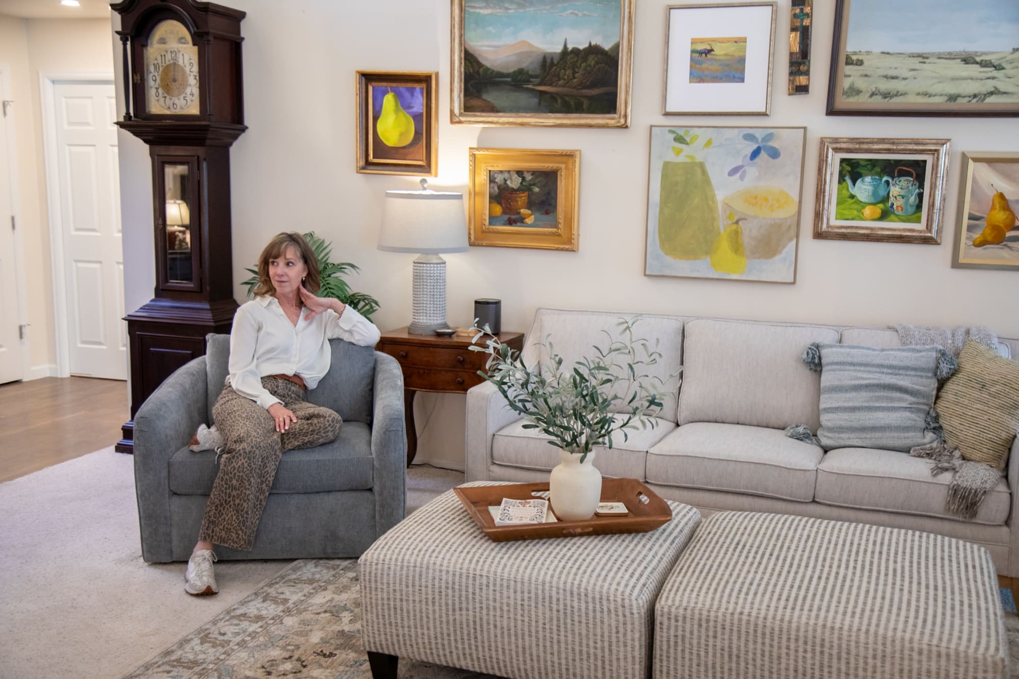 Amy posed for Real Spaces on the Delray Sofa styled in her living room