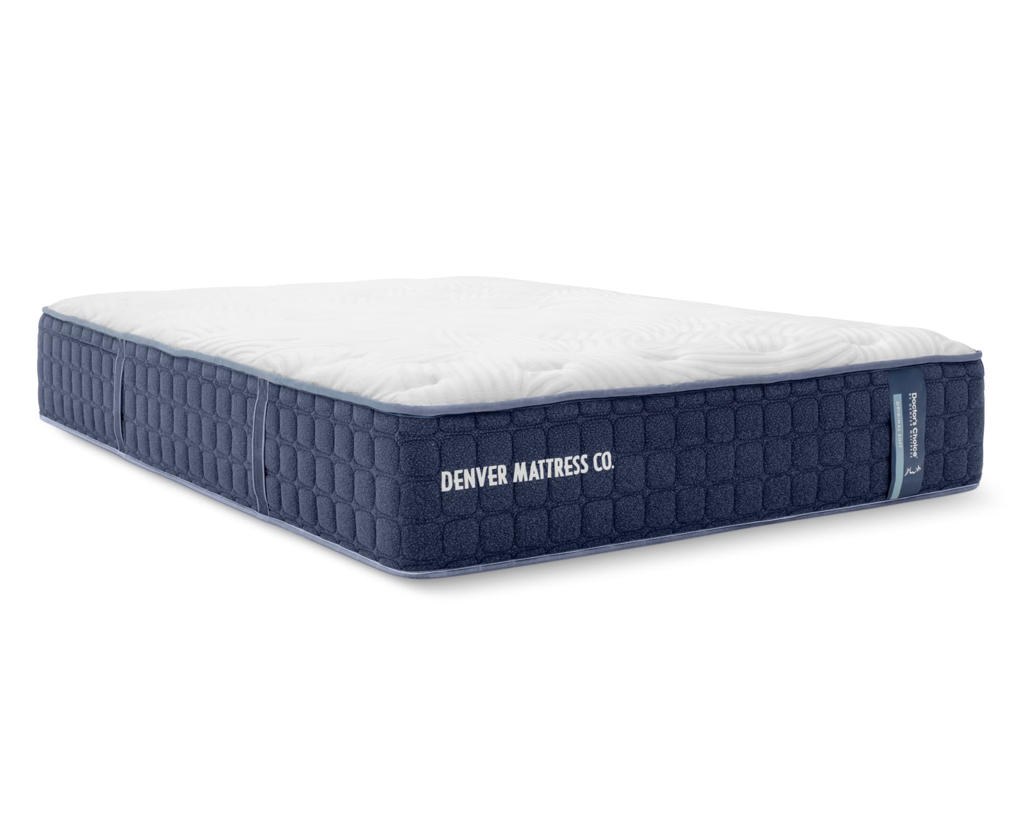 On white photo of Doctor's Choice Original Soft Mattress in Queen size rotated at an angle