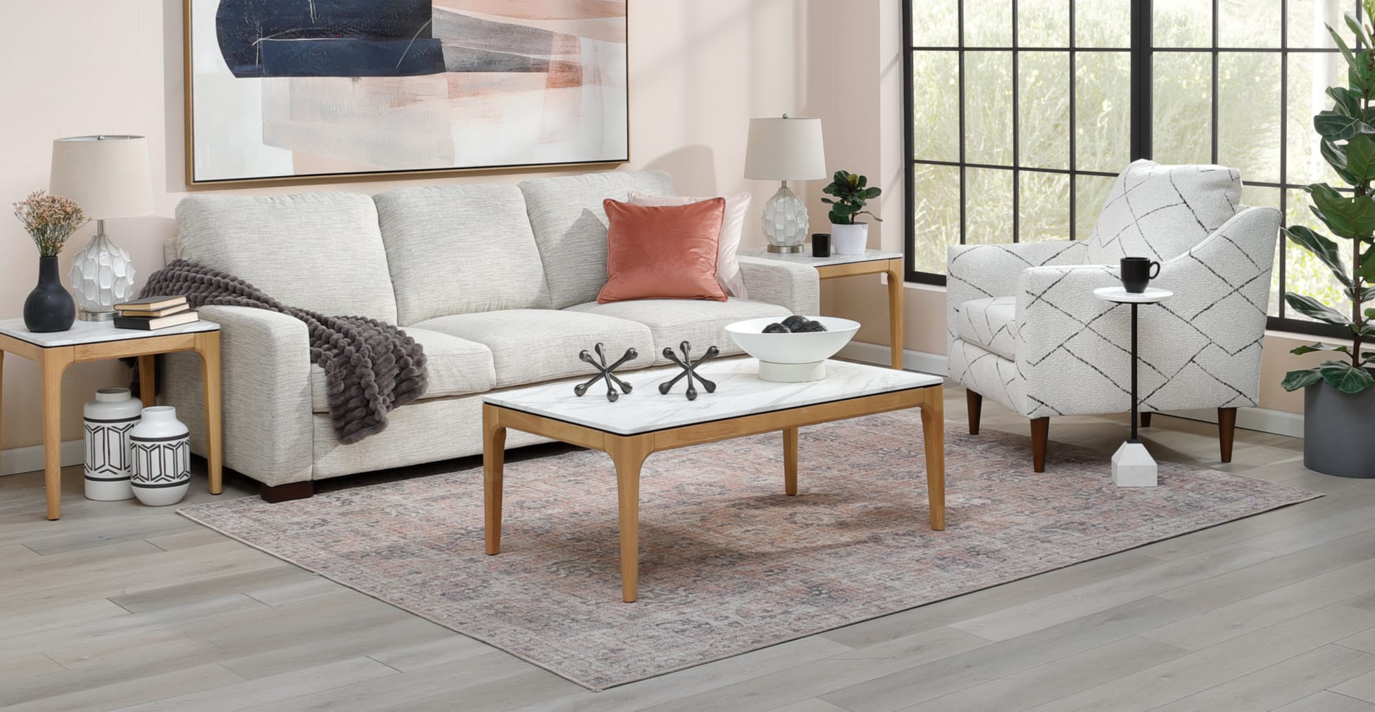 White Fabric Sofa in Living Room