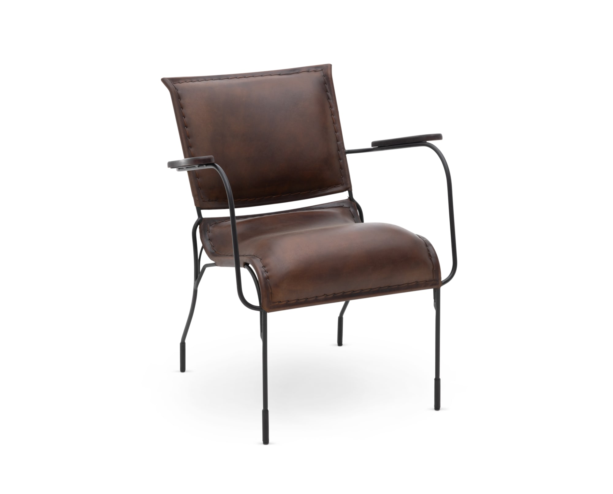 30 degree angled shot on white of Veda Metal Legged Leather Chair