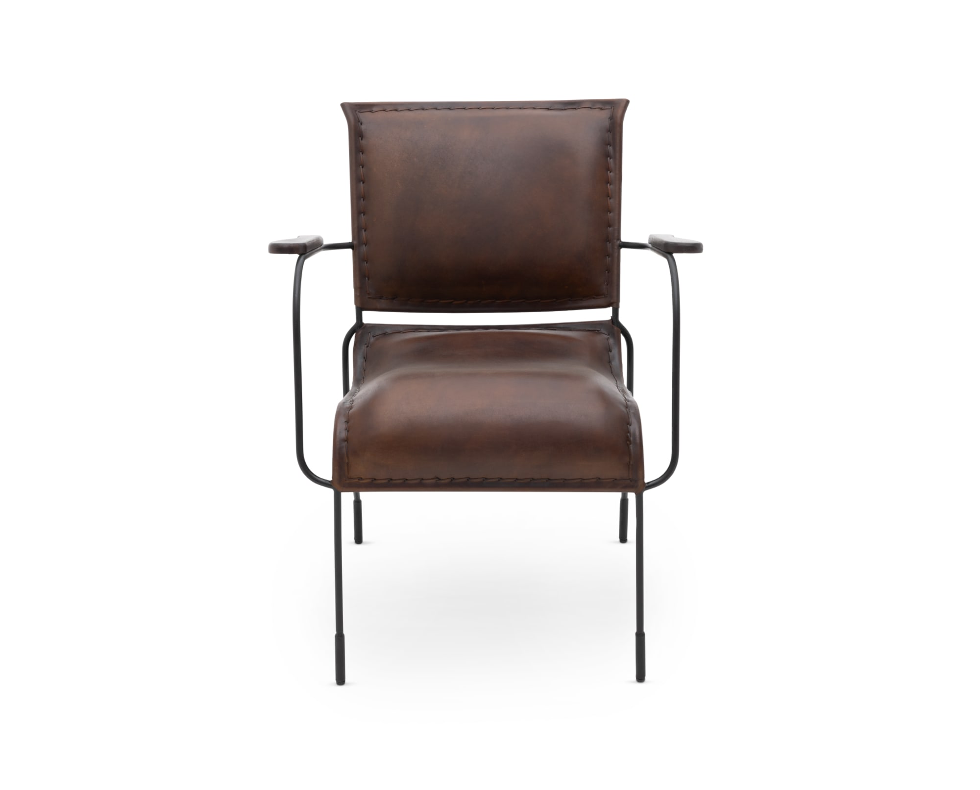 Front shot on white of Veda Metal Legged Leather Chair