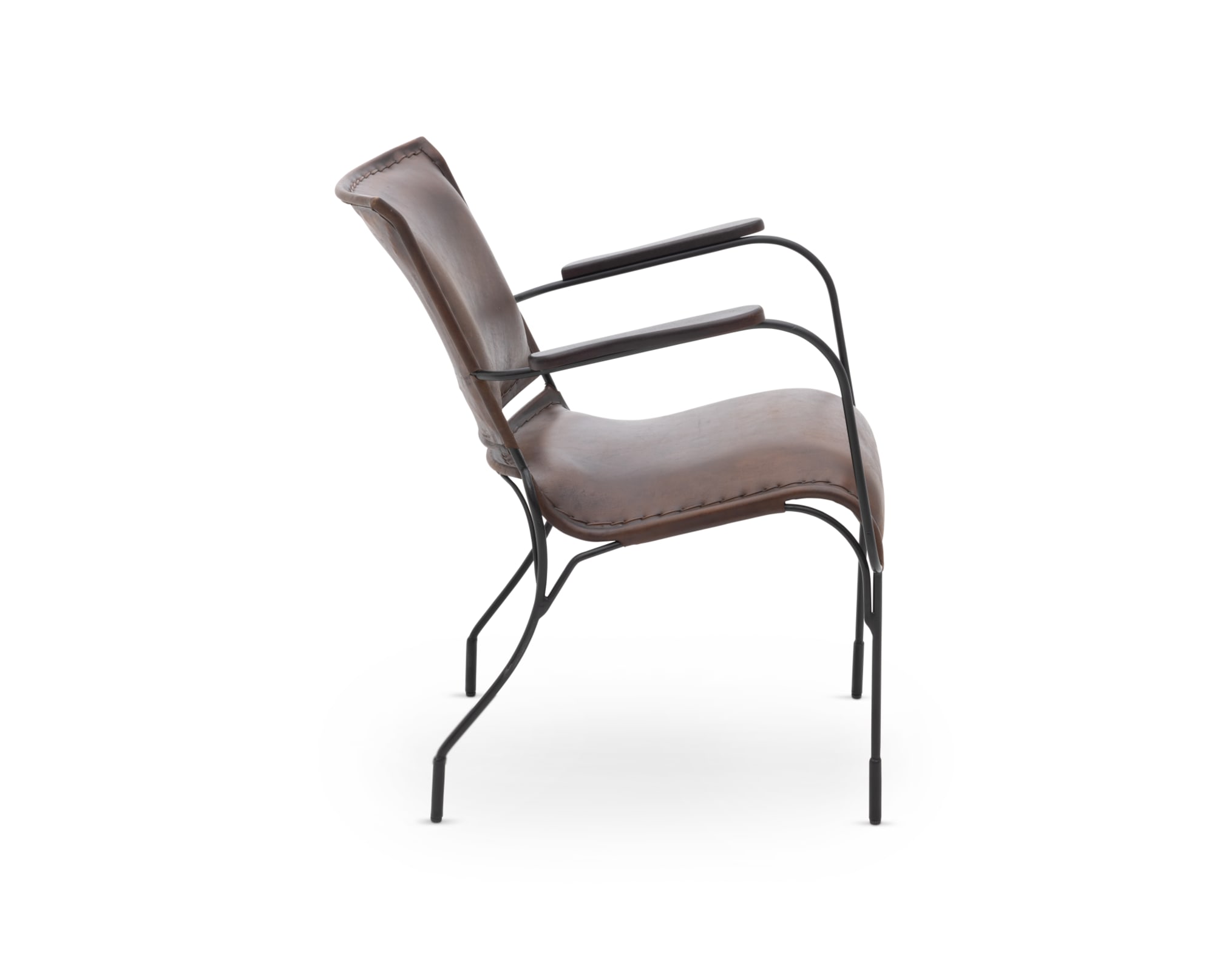 Side shot on white of Veda Metal Legged Leather Chair