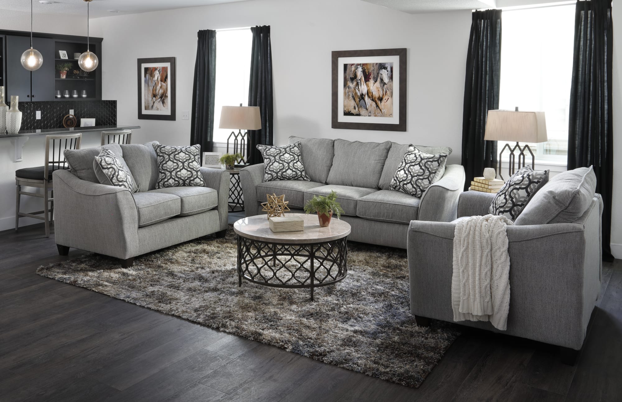 Gray Fabric Sofa set in Living Room