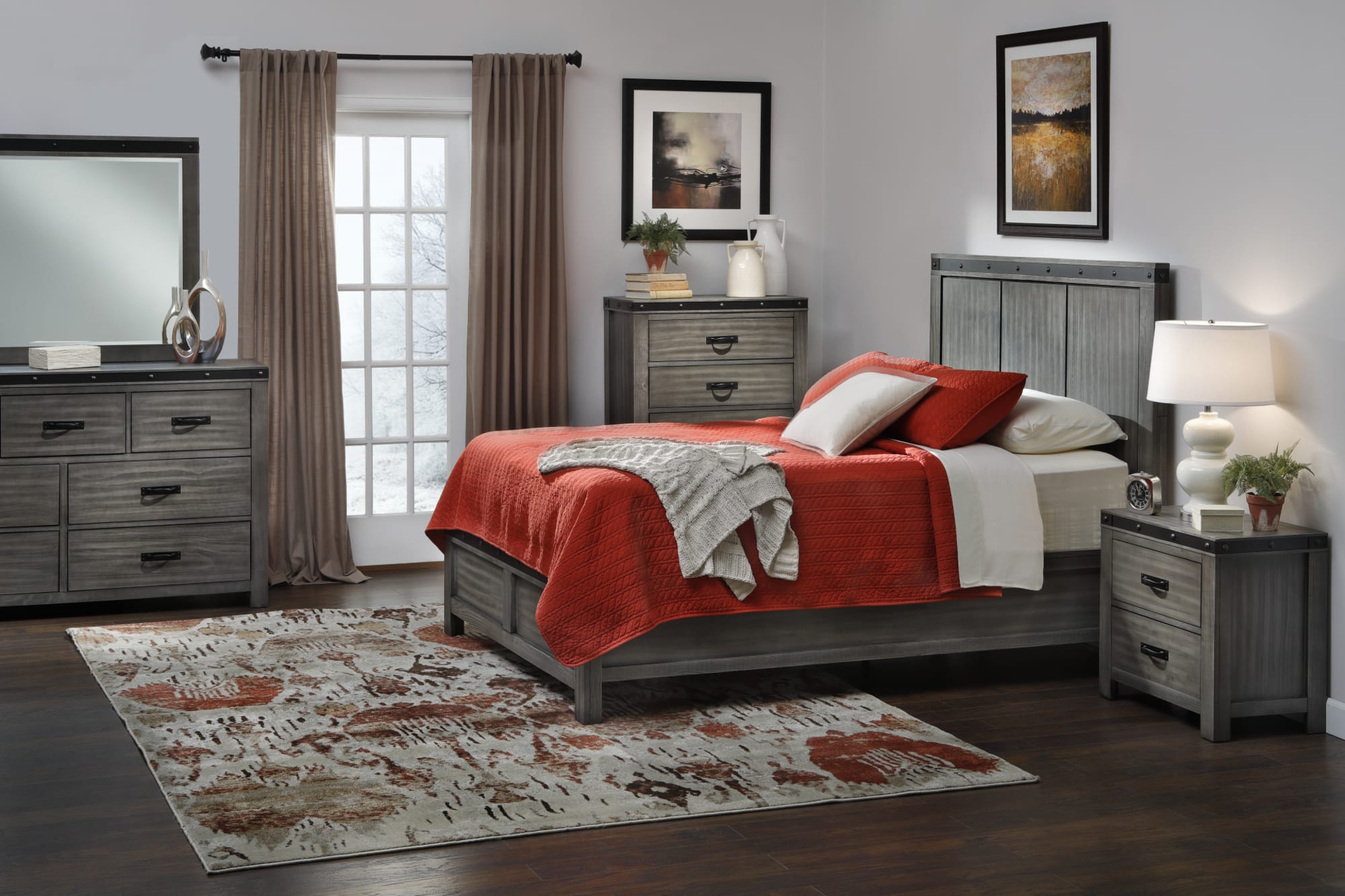 Gunsmoke Bedroom Set in Room With Snowy Winter Window Scene