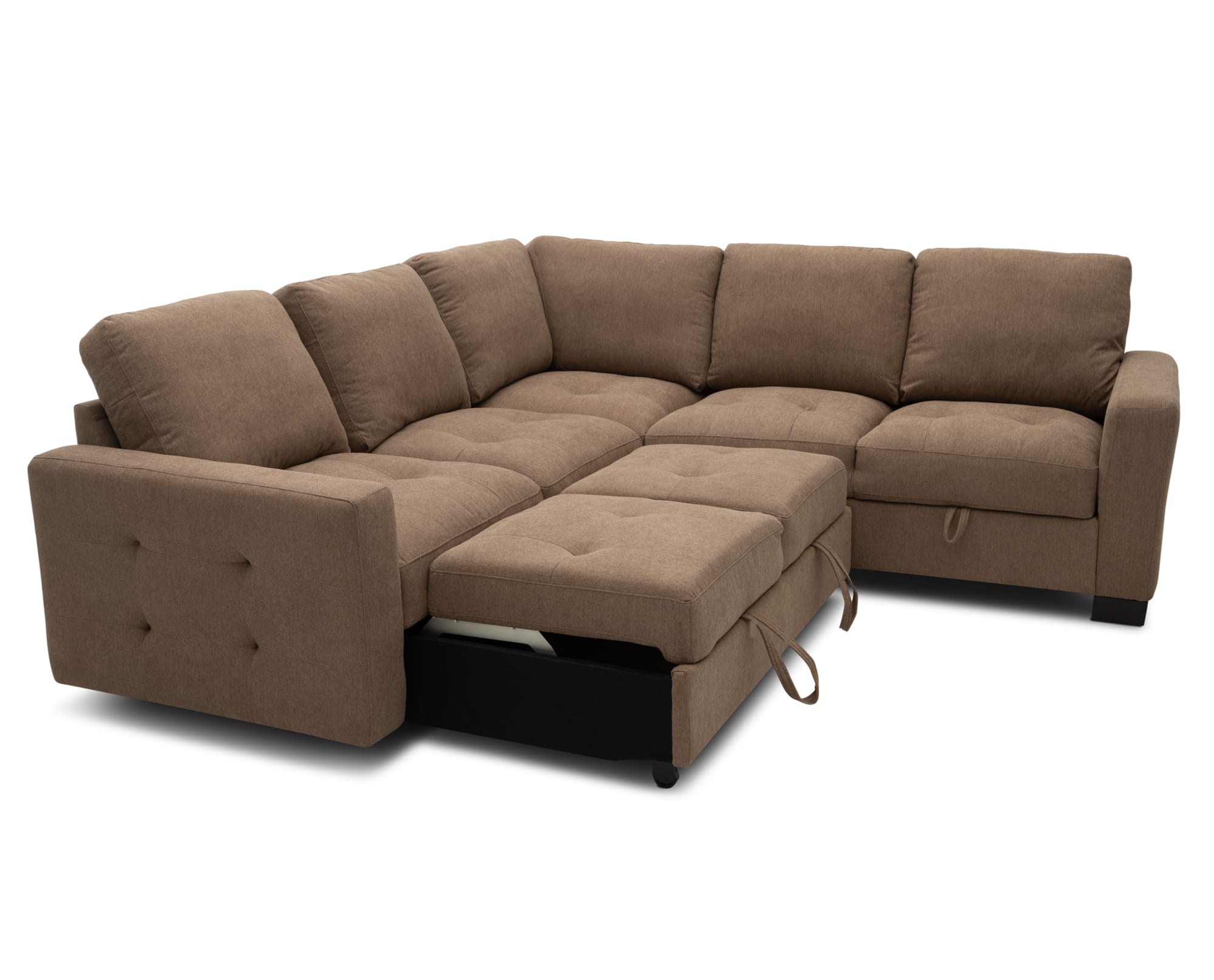 Krisha 2 Pc. Sleeper Sectional with pop-up sleeper in Cafe on white background