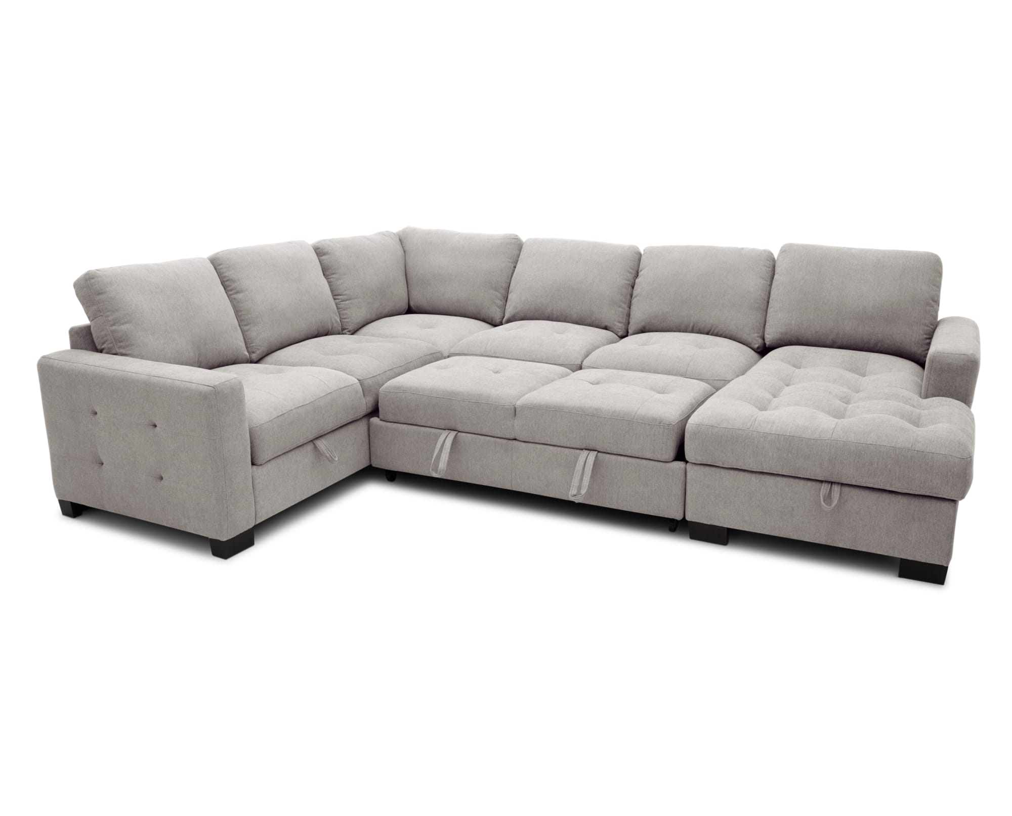 The Krisha 3 Pc. Sleeper Chaise Sectional in Dove on white background