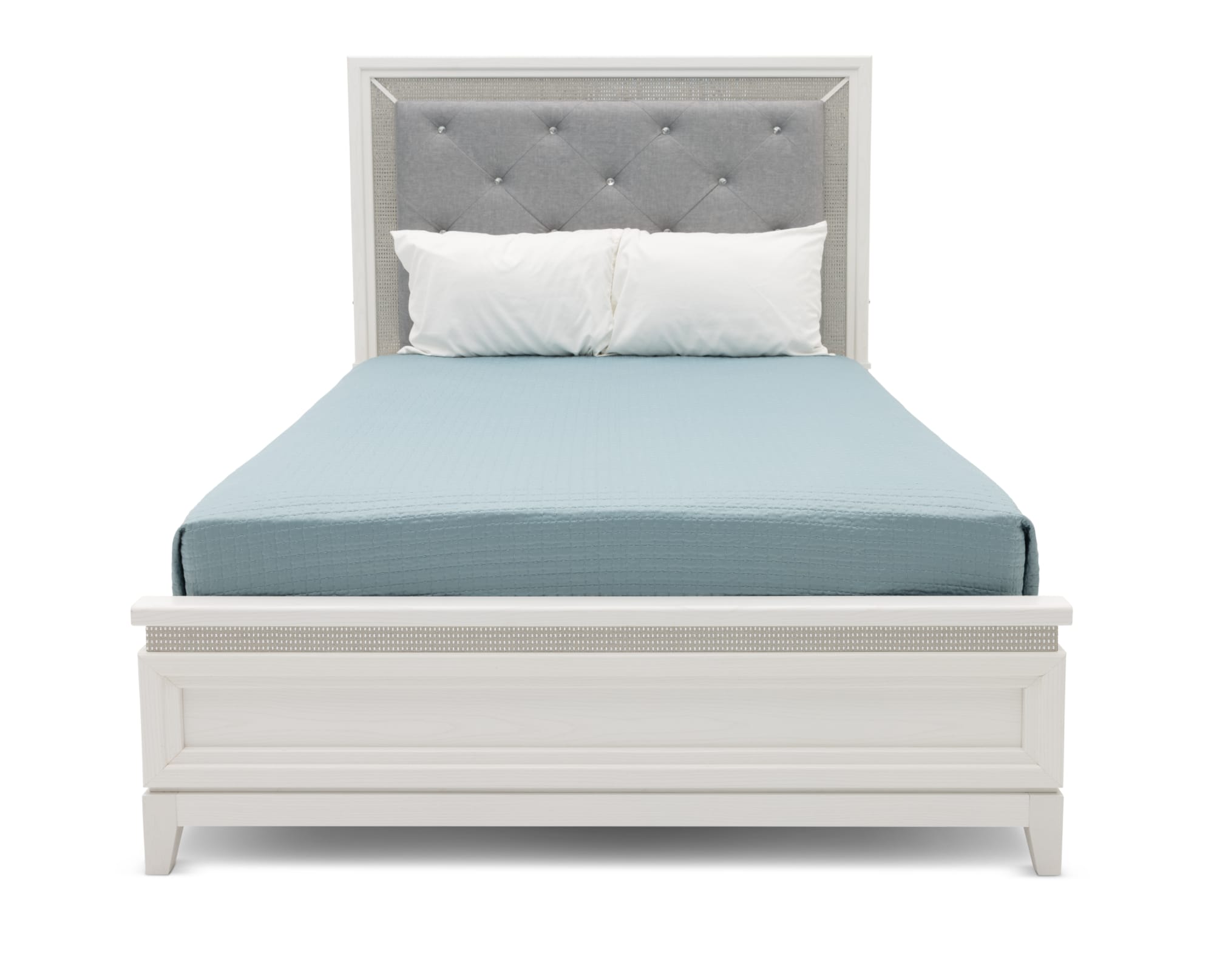 Glamour Upholstered Bed in Queen on white background