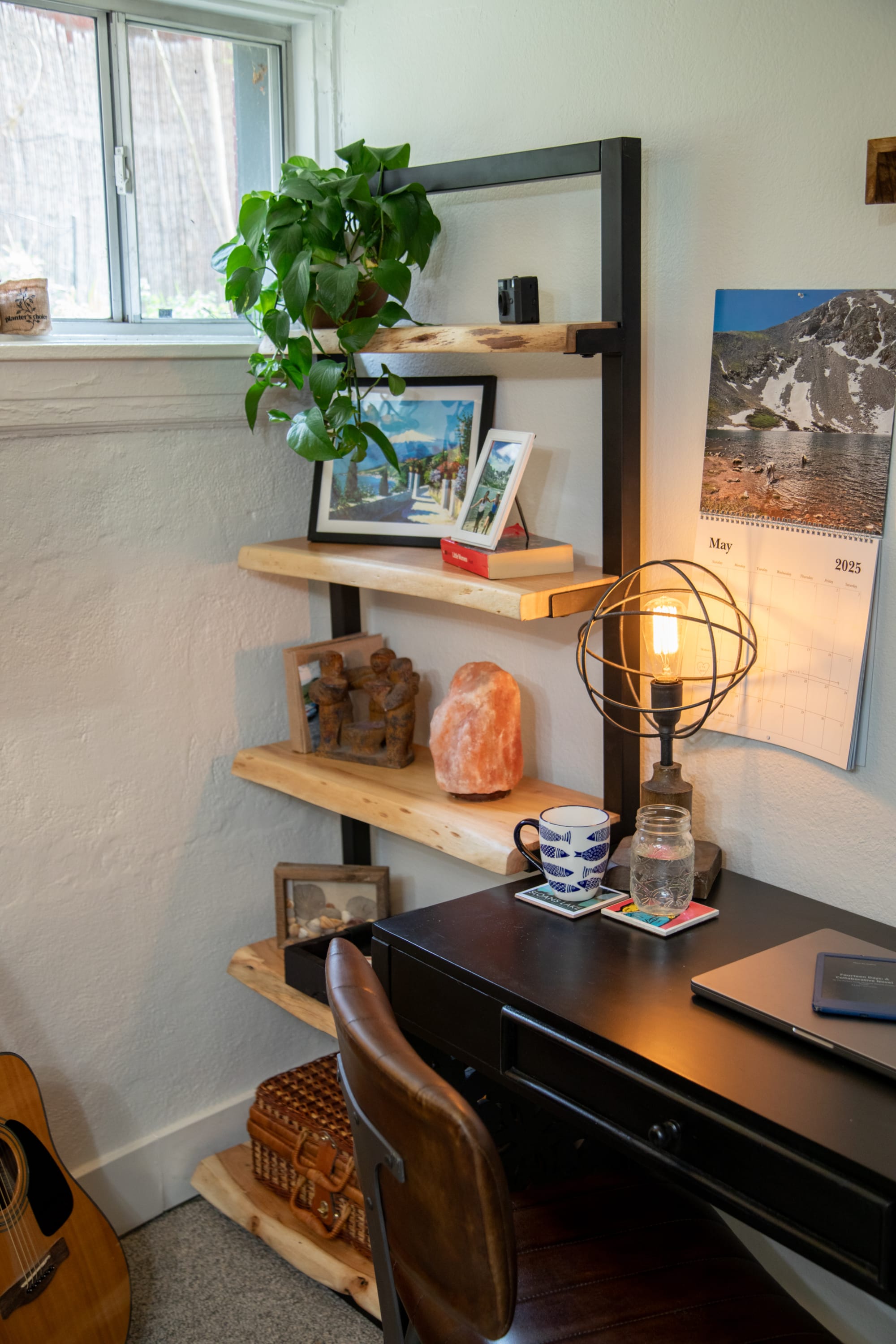 Up close shot of the Rupa Writing Desk accompanied by the Knox 5 Shelf Bookcase