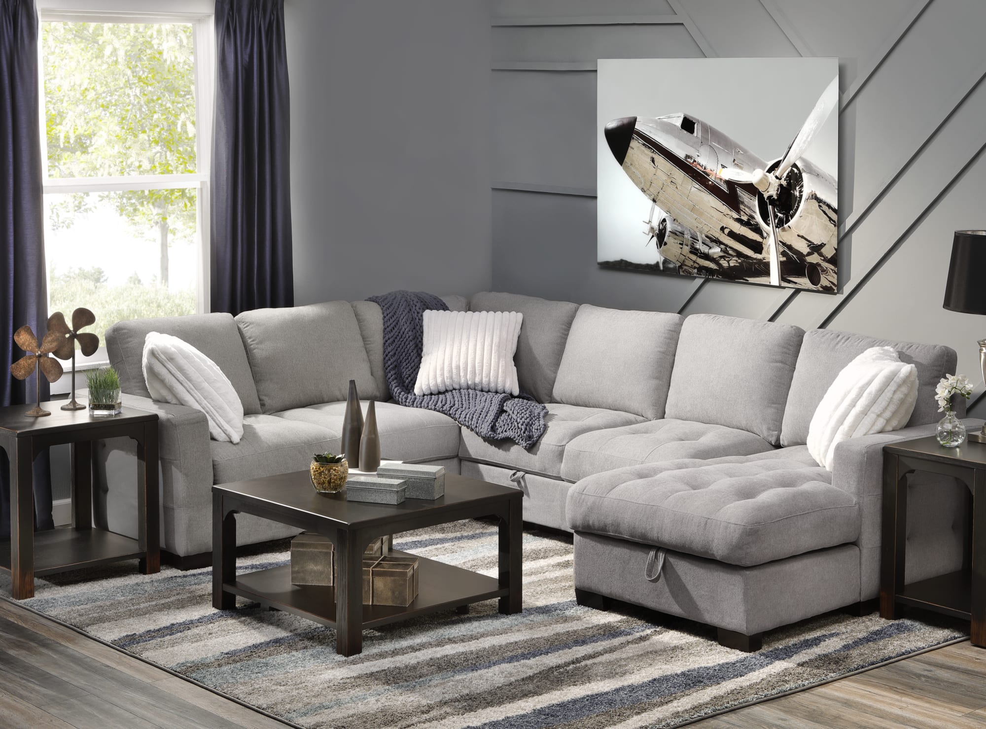 Cream colored Modular Sectional with Storage functions in Living room