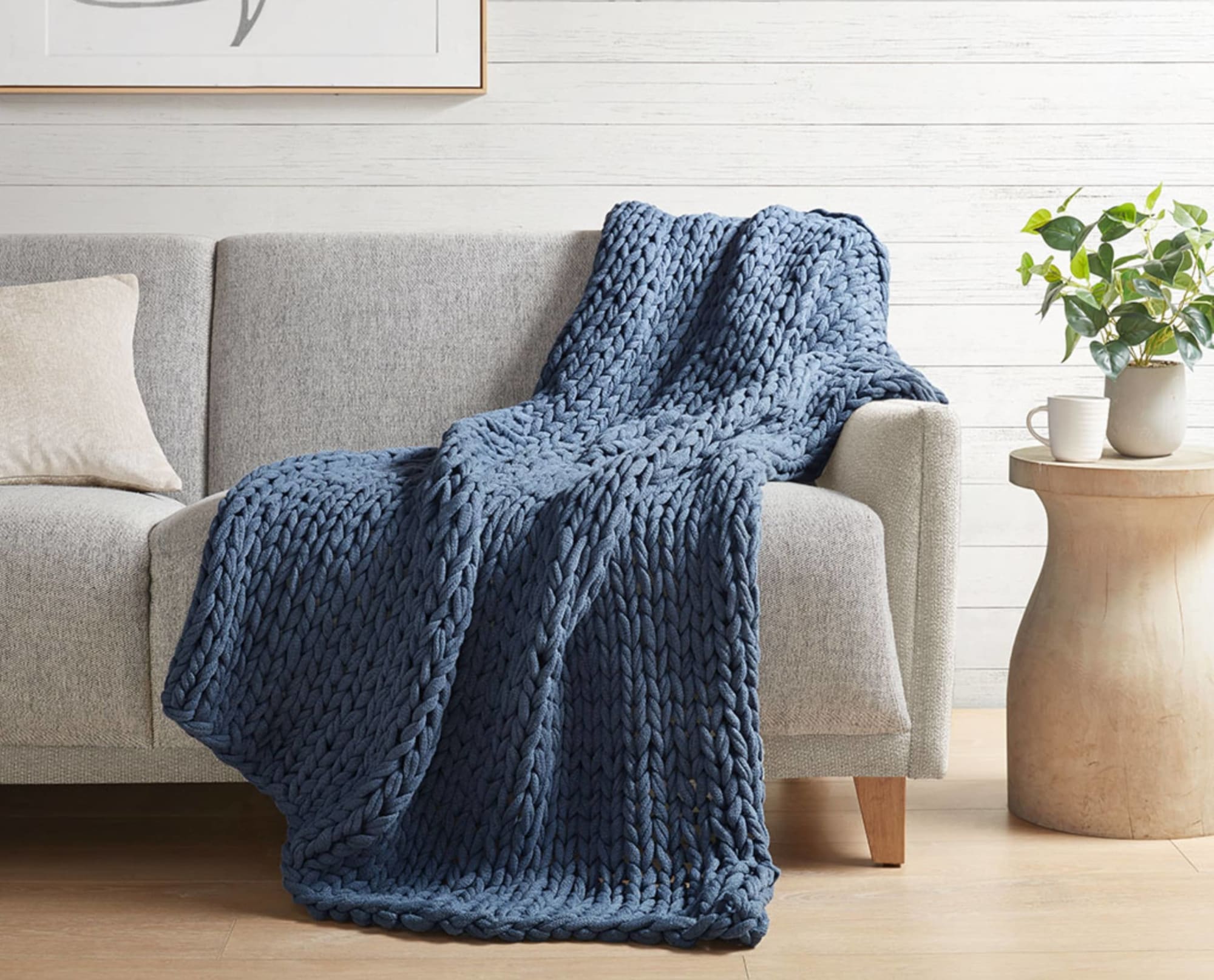 Chunky Double Knit Handmade Navy Throw Blanket