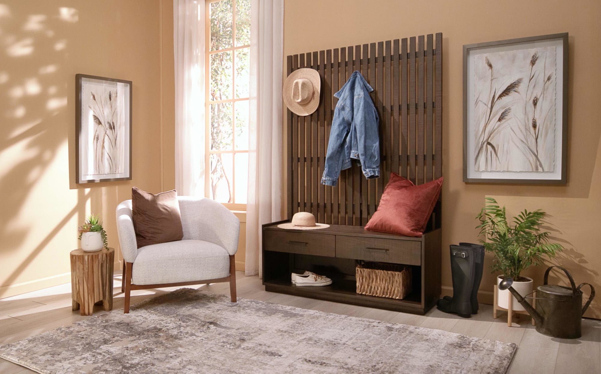 Hallway or Mudroom Catch-All Area with Hideaway Hall Tree