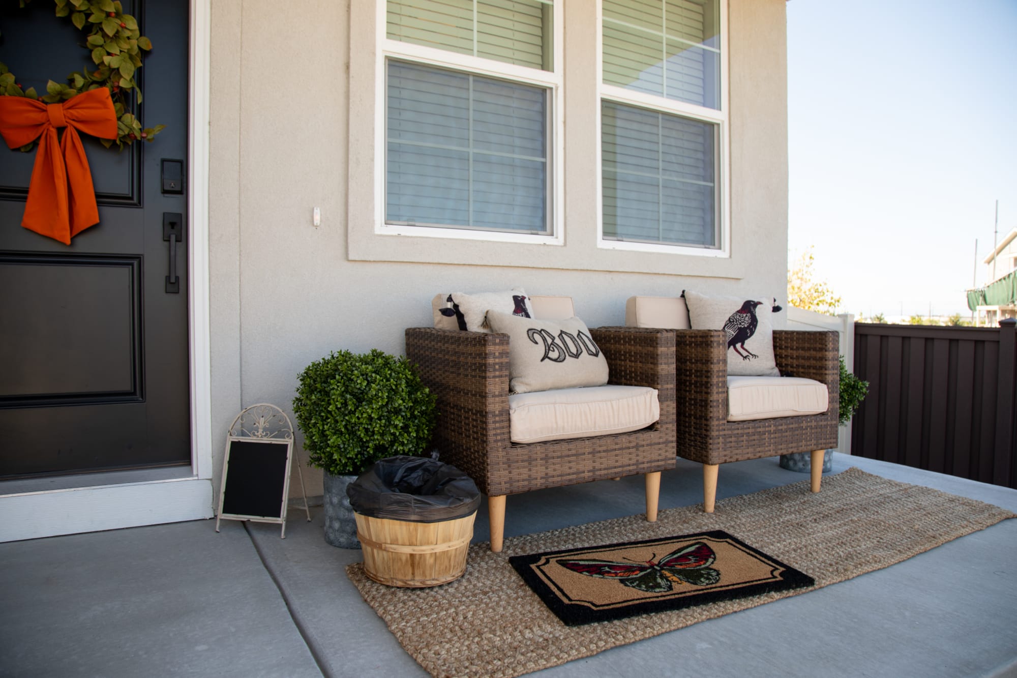 San Bruno outdoor chair set staged outdoors at St Jude home
