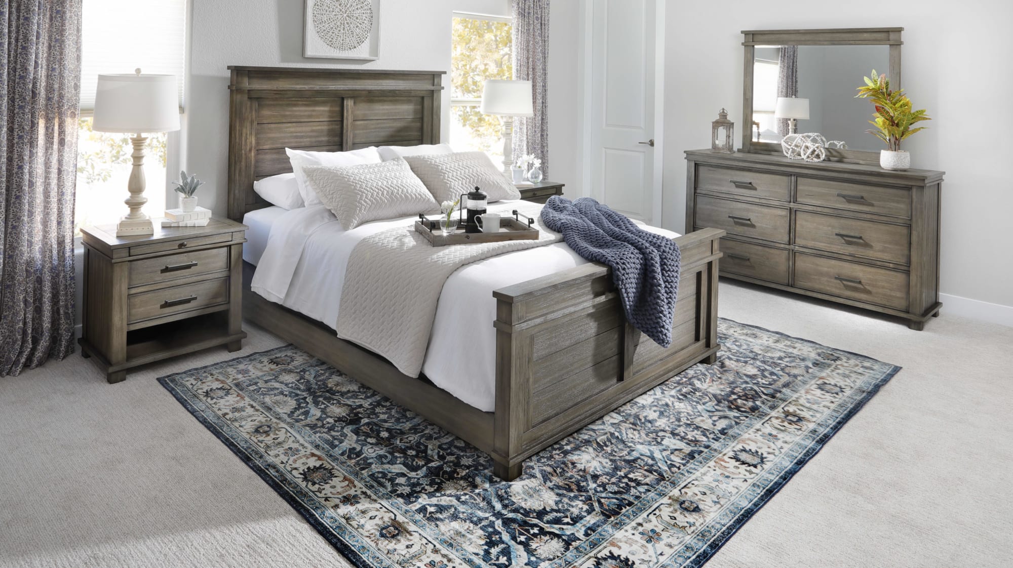 Conifer Panel Bed in bedroom with rug